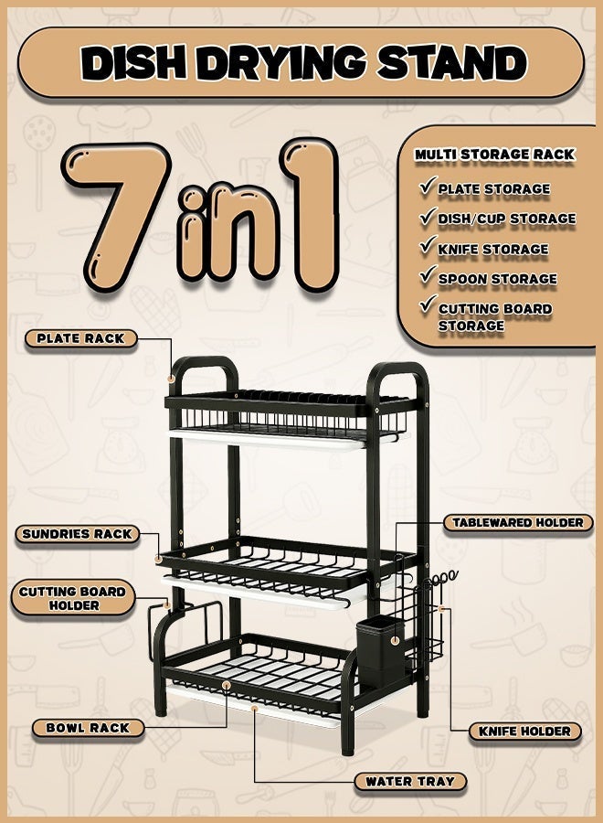 Eoptify Dish Rack Drying Stand With Utensil Holder  Stand For Kitchen 3 Tier Large Capacity Dish Drying Rack With Utensil Holder Cutting Board & Dish Drainer Plate Holder - Image 3
